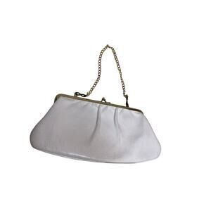 Vintage White Faux Leather Clutch Purse with Chain Strap Evening Bag